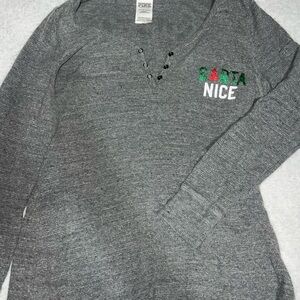 PINK Victoria's Secret Gray V-Neck Sweater with Festive Embroidery